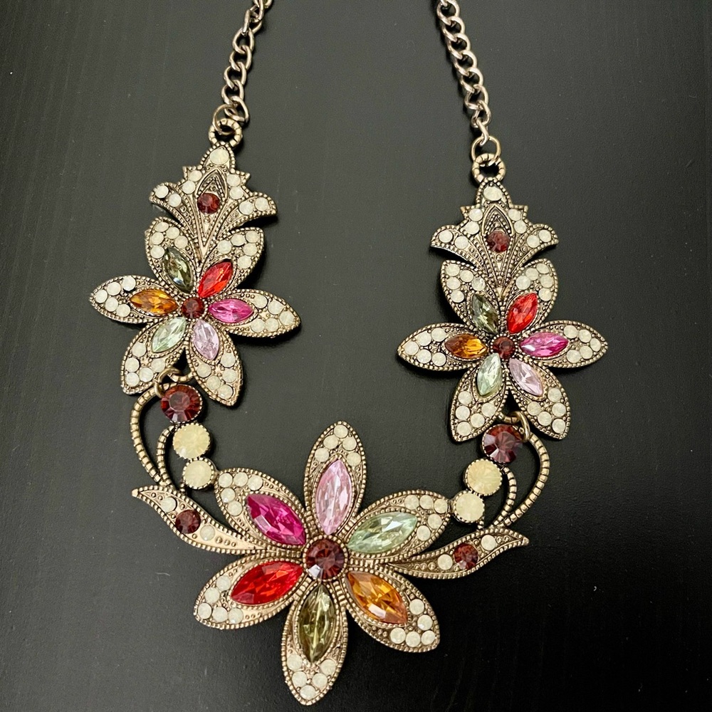 Beaded Floral Multicolor Statement Necklace